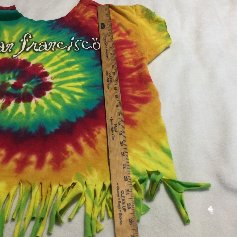 San Francisco Tie Dye Fringe Crop Top Rainbow Spiral Festival Shirt Mens XL - Picture 3 of 6